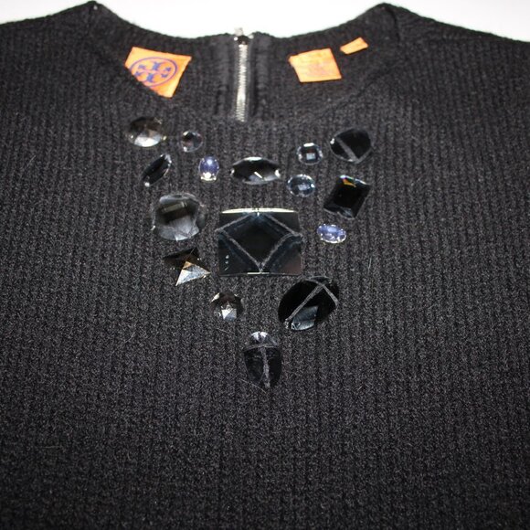 Tory Burch Sz M Black Sleeveless Open Knit Rhinestones Wool Alpaca Polyamide Top - Picture 14 of 14
